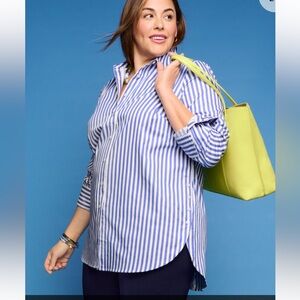 Talbots SIDE BUTTON Classic BOYFRIEND SHIRT - SAILBOAT STRIPE size 2X